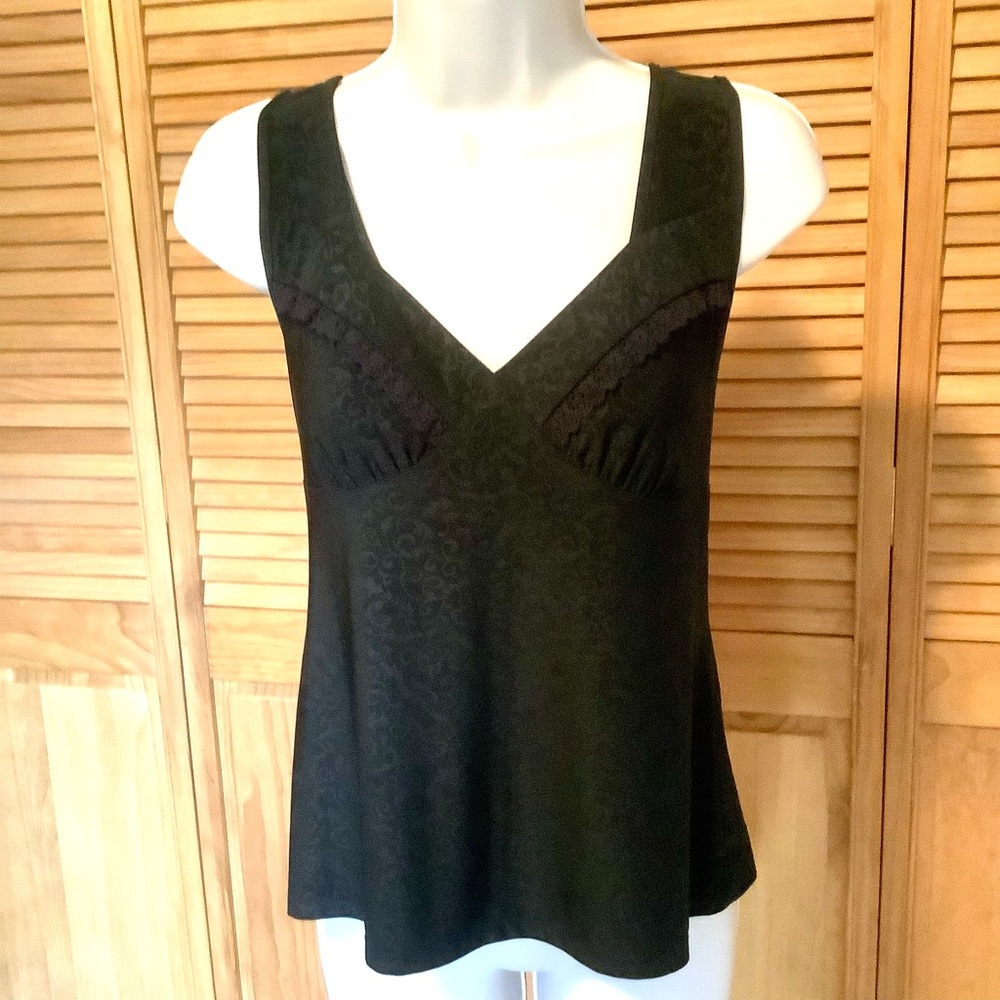 ☀️☀️Gilligan & O’Malley black on black print lace trim Tank Top Small
